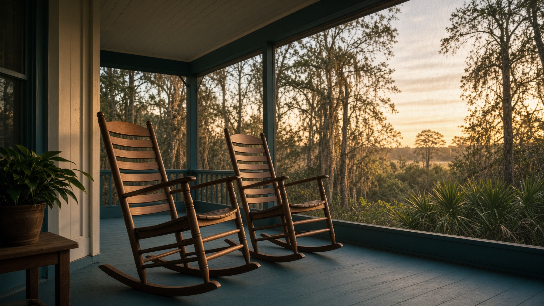 Florida porch chairs in evening light